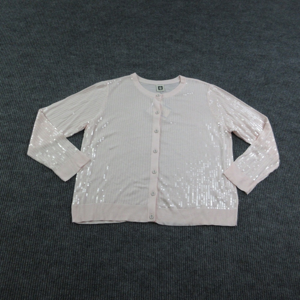 Anne Klein Cardigan Womens XL Pink Sequin Sleeve Button Cotton-Blend NWT